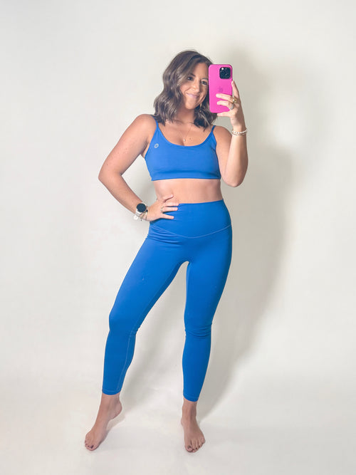 Blue Twisted Back Sports Bra